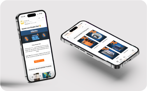 Zwei Smartphones mit geöffneter idealo Singles-Day-Kampagnenmail